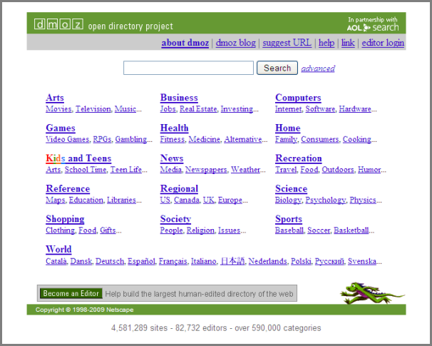 dmoz categories