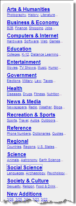 yahoo categories