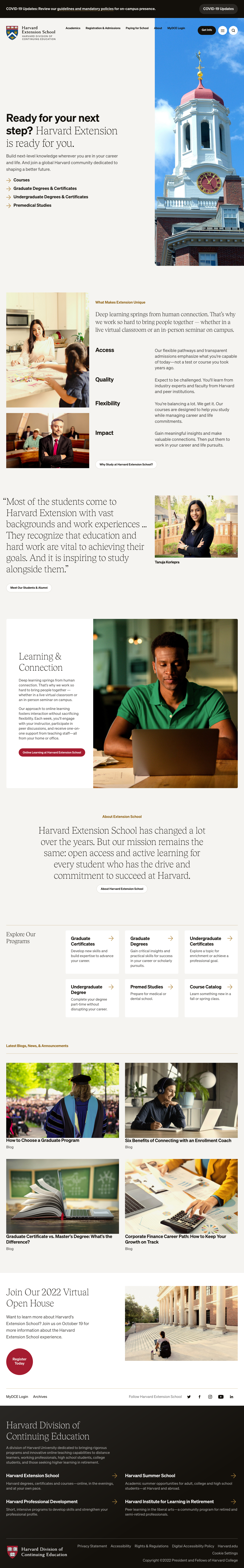 harvard extension school home page screenshot