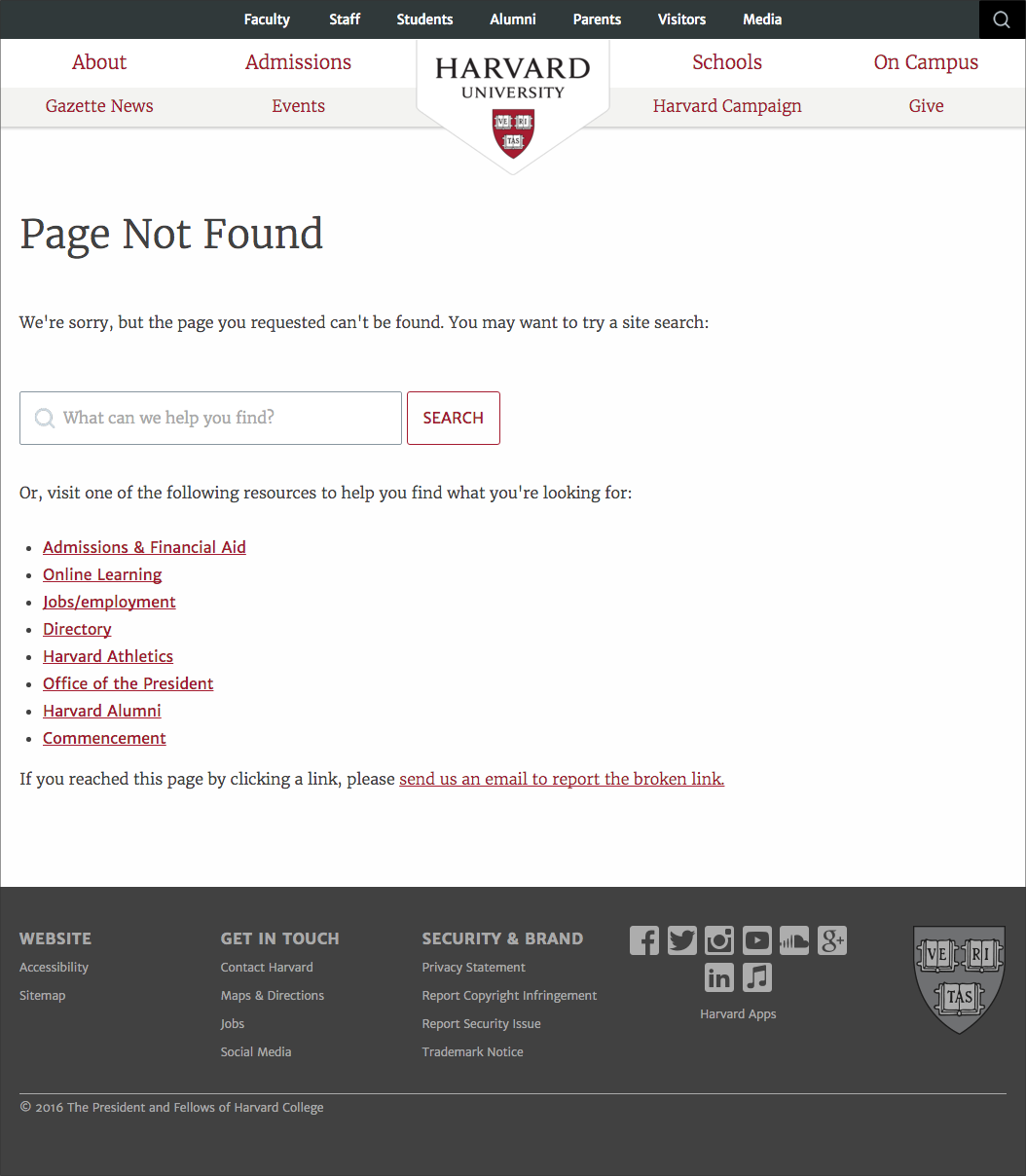 404 Not Found for Harvard University