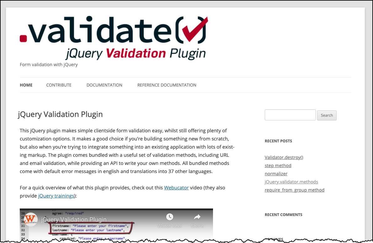 jQuery Validation Plugin Home Page