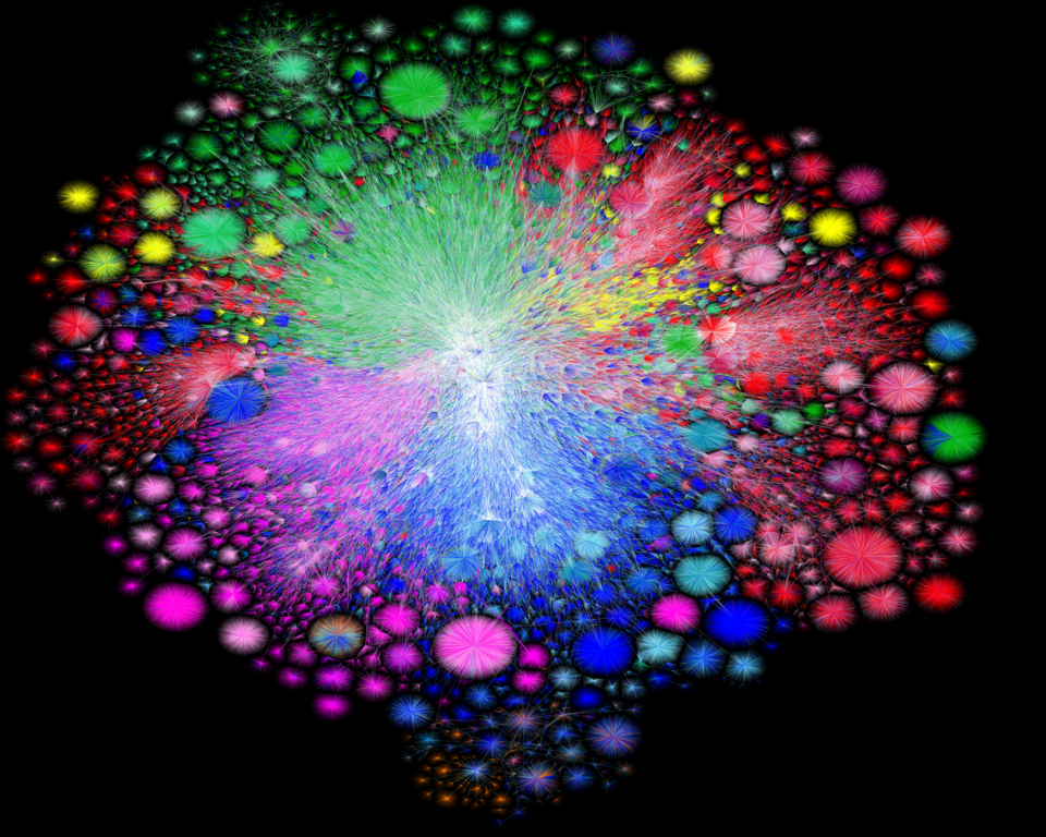 Visualization of the routing paths of the Internet.