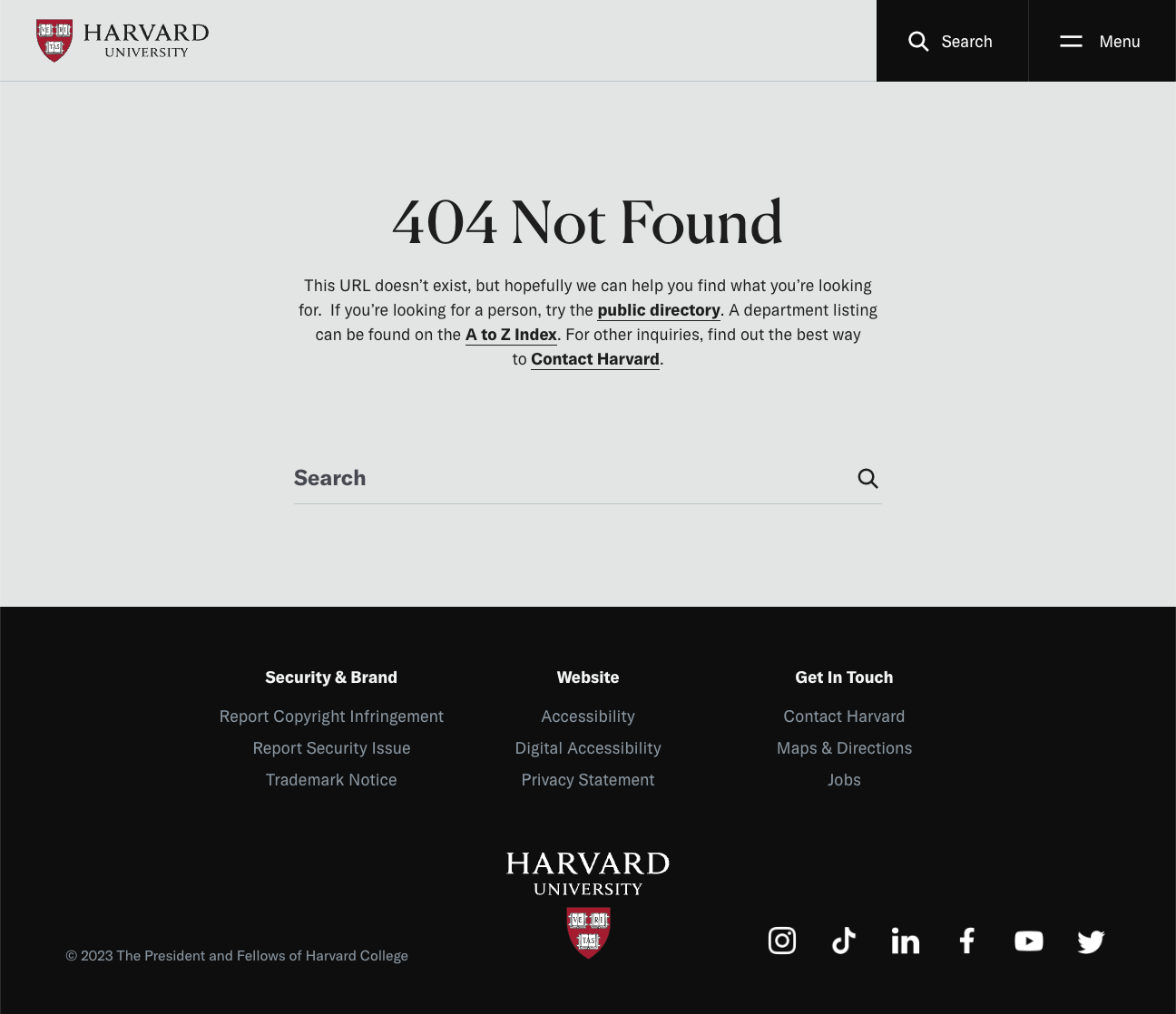 404 Not Found for Harvard University